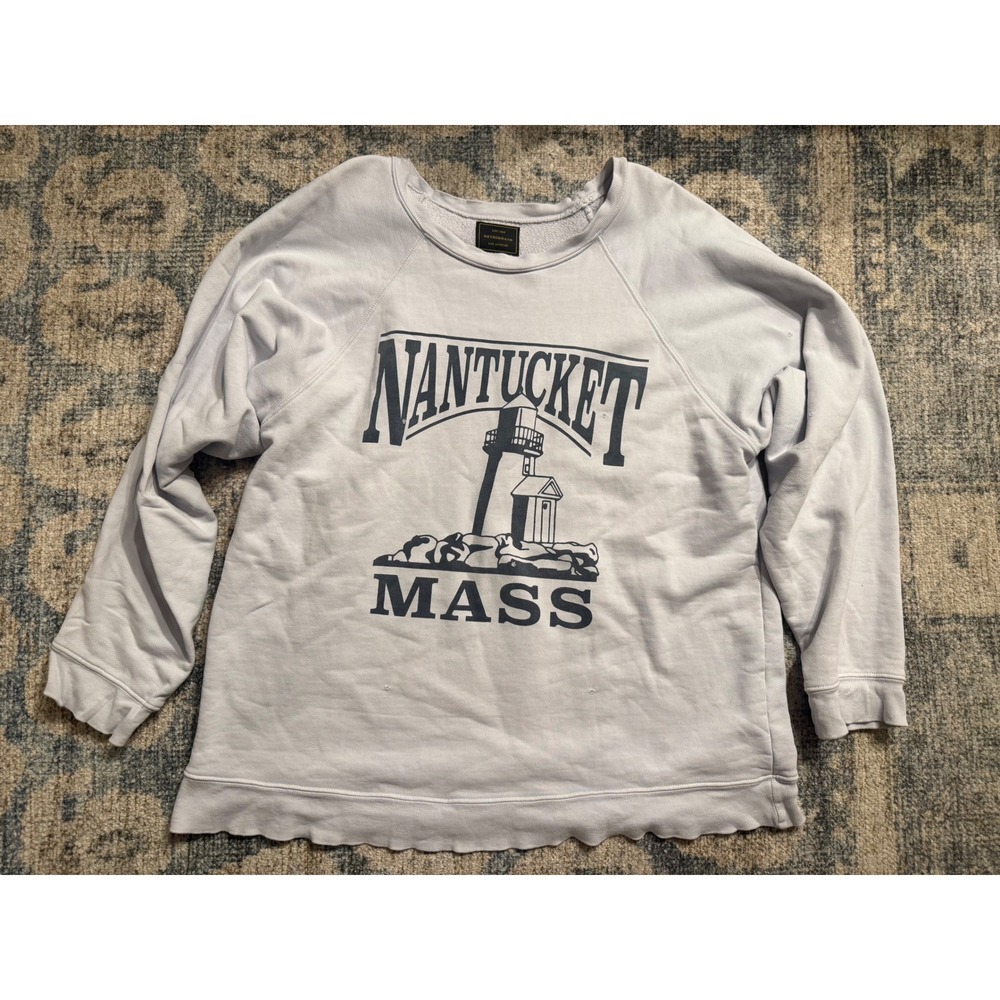 Free People Retro Brand Size XL "NANTUCKET" Pullover Distressed Sweatshirt